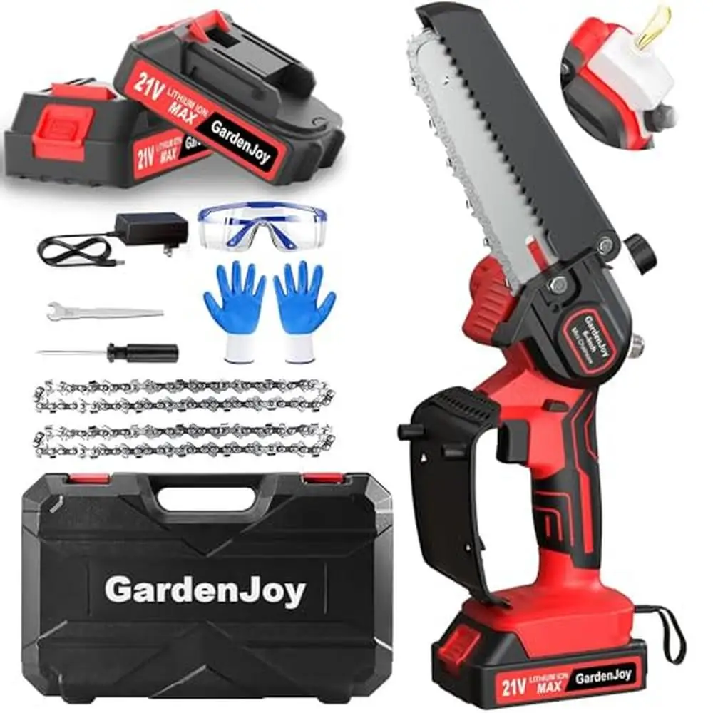 

Mini Chainsaw 6-Inch Battery Powered Handheld Power Saw 21V 2 Batteries & Fast Charger Portable Cutter Deforestation Pruning