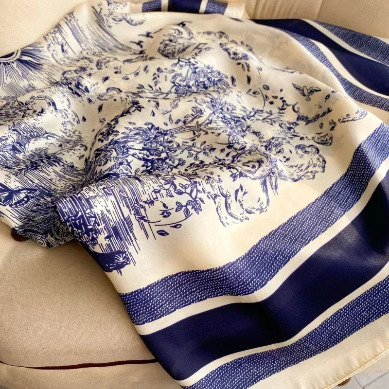 2025 Spring and Autumn New Luxury Square Silk Scarf Women Outdoor Beach Long Windproof Scarf Soft Large Scarf Lady 110*110cm 3
