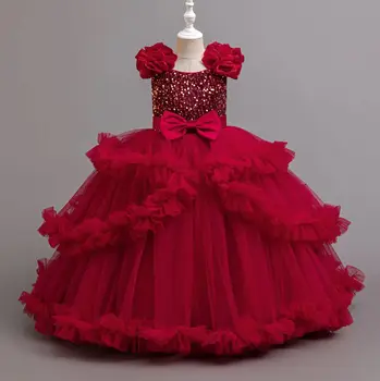 Girls Christmas Party Dress Girl Long Dresses Gown Tutu Teenage Girl Clothes Sequins 5-12Y 1