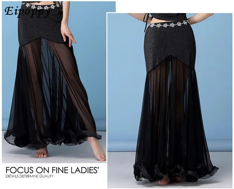 

Belly Dance Skirt Training Dress Silver Stitching Mesh Fishtail Dress Sexy Women