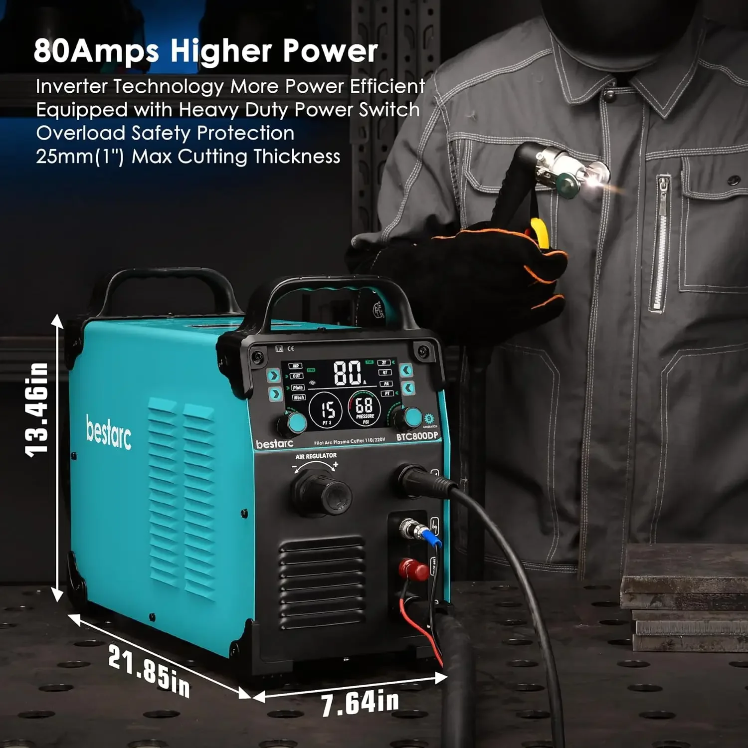 Plasma Cutter 80 Amps Pilot Arc Plasma Cutter Machine Digital Screen Display Dual Voltage 110/220V Plasma Cutting Machine 4