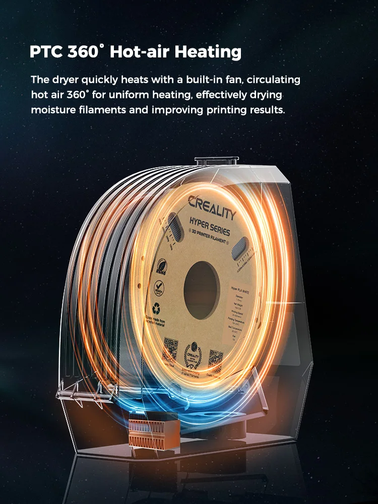 Creality Space Pi Filament Dryer Box Efficent drying Adjustable 45℃-70℃ 360° Hot-Air Heating For Creality K1 / Ender 3 V3 SE