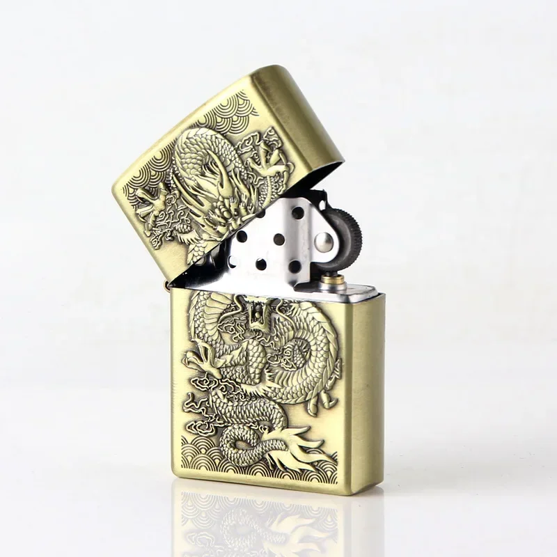 Relief Dragon Retro Kerosene Lighter Creative Metal Windproof Lighter Portable Outdoor Cigar Old-Fashioned Kerosene