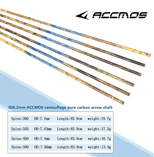 33inch archery pure carbon arrow tube spine300/350/400/500 ID6.2mm straightness +-0.003 Camouflage Arrow Shaft for Hunting Shoot
