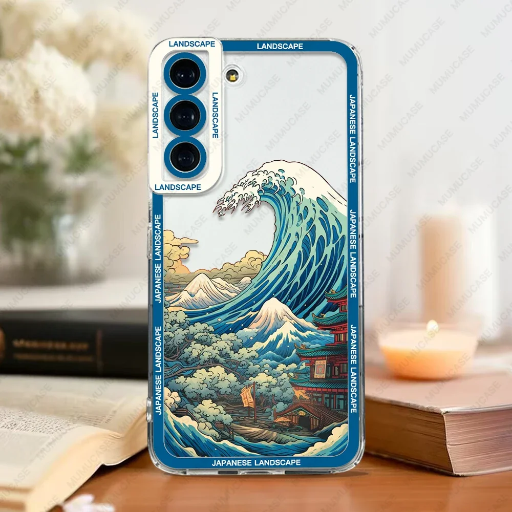 Case For Samsung Galaxy S24 S20 S21 FE S22 S23 Ultra A32 A33 A50 A52 A53 A73 A54 A14 Soft Cover Japanese Landscape Waves