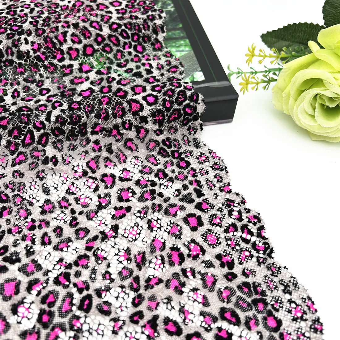 3y/lot Width 7 inch /18cm Purple Leopard Pink Elasic Stretch Lace Trim For Lingerie Sewing Craft DIY Apparel Fabric Lace Garment 2