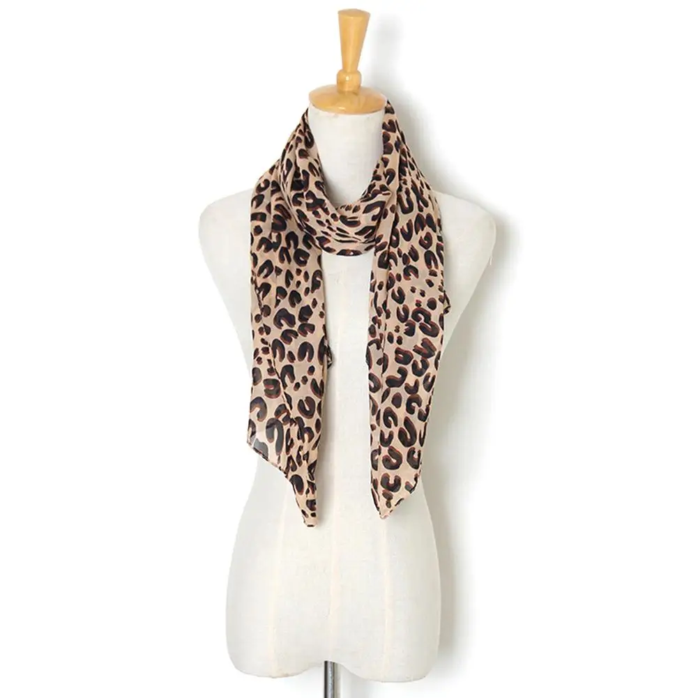 Women Print Scarf Vintage Leopard Chiffon Shawl Winter