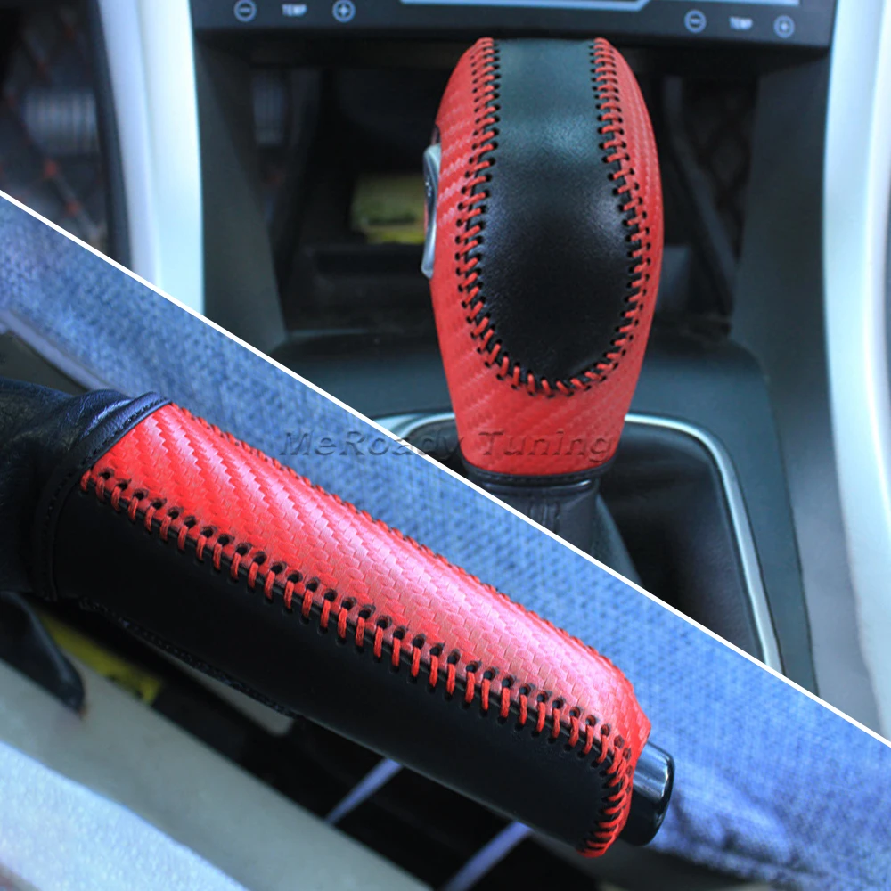 Carbon Fiber Gear Shift Knob Cover for Ford EcoSport Escape Fusion C-Max Fiesta Focus Hand Brake Covers Protection Accessories