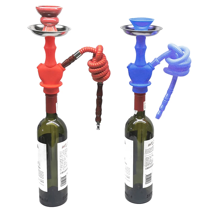 Hookah Liquor Bottle Silicone Kit Flavor Smoking Set Whiskey Glass Vodka Champagne Water Pipe Hiking Hookha Stem Travel Nargileh 2