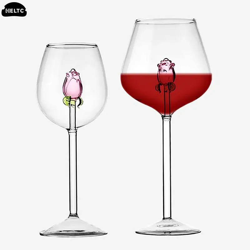 Rose Cocktail Glass 3D Pink Glass Rose Built-in