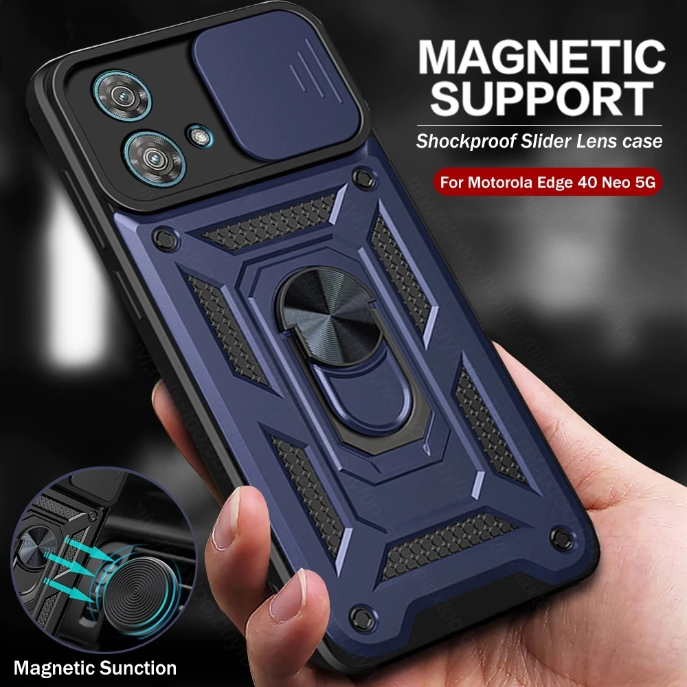 Copertura Dell'Armatura Per Motorola Edge40 Edge 40 Neo 5G Push Pull Camera Protect Magnet Holder Ring Antiurto Coque Moto Rola Edge40Neo