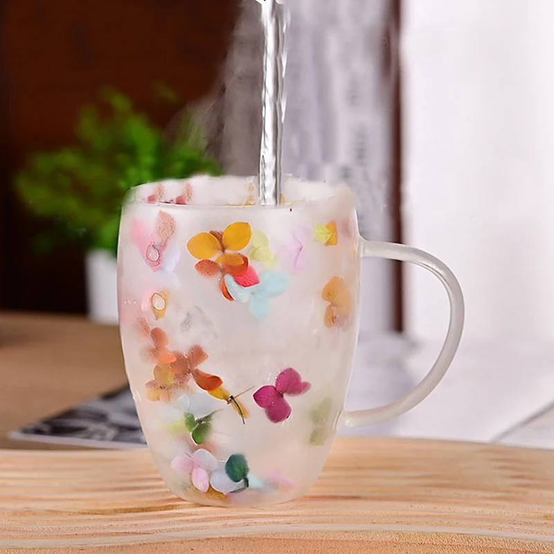Glass Cup Creative Double Wall Glass Cup Dried Flower Filler Glass Cups Tea Coffee Cups Gifts High Borosilicate With Handles