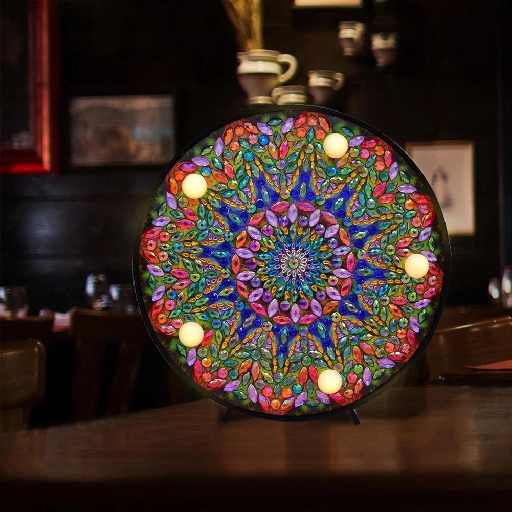 DIY Mandala Alien Diamond Painted LED Night Light Diamond Mosaic Painted Round Light Bedroom Decoration Christmas Gift diamond painting