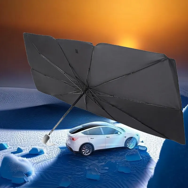 Portable Car Parasol with Pull Ring Umbrella Handle Foldable Car Sunshade for Summer Outdoor Auto Protection