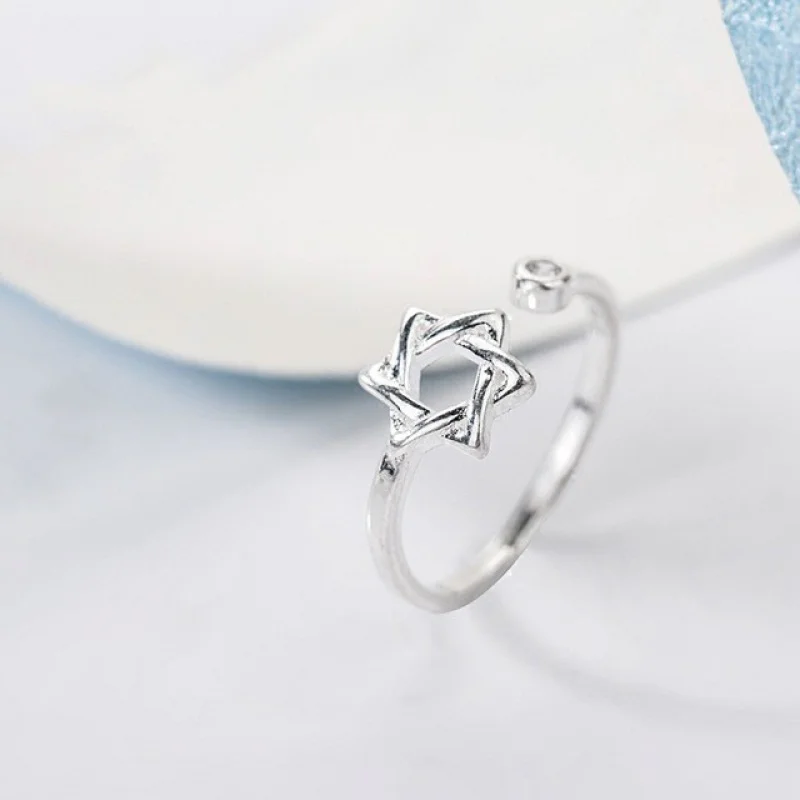 

Japanese Korean Stylish Women's Opening Adjustable Universal Simple All-Matching Graceful Lady Plain Silver Ring