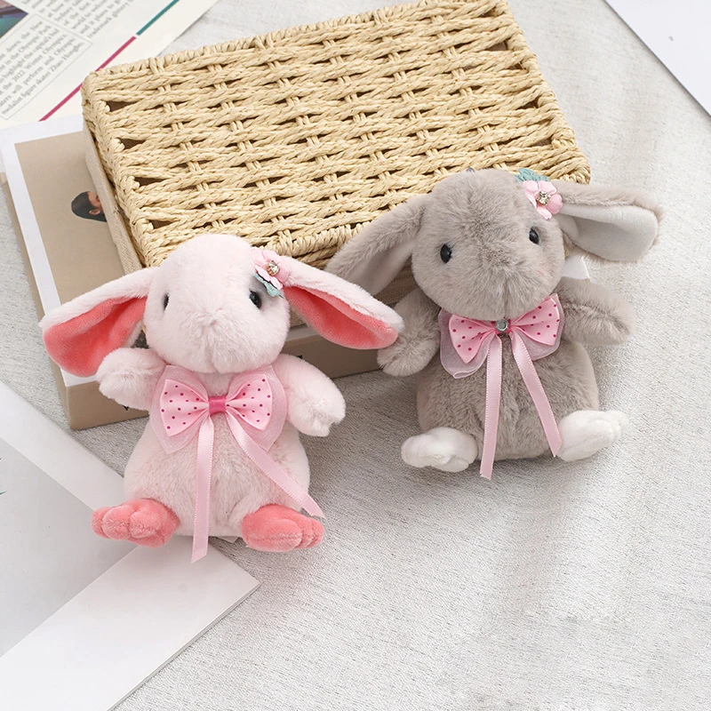 

14CM Cartoon Cute Bow Tie Rabbit Doll Pendant Keychain Backpack Net Red Ins Plush Doll Schoolbag Charm Children Girl Gift