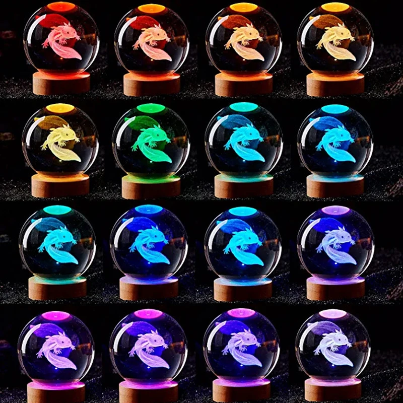 3D Axolotl Laser Engraved Crystal Ball Coloured Night Light,Girlfriend Classmate Wife Children Birthday Gift Home Decoration 4
