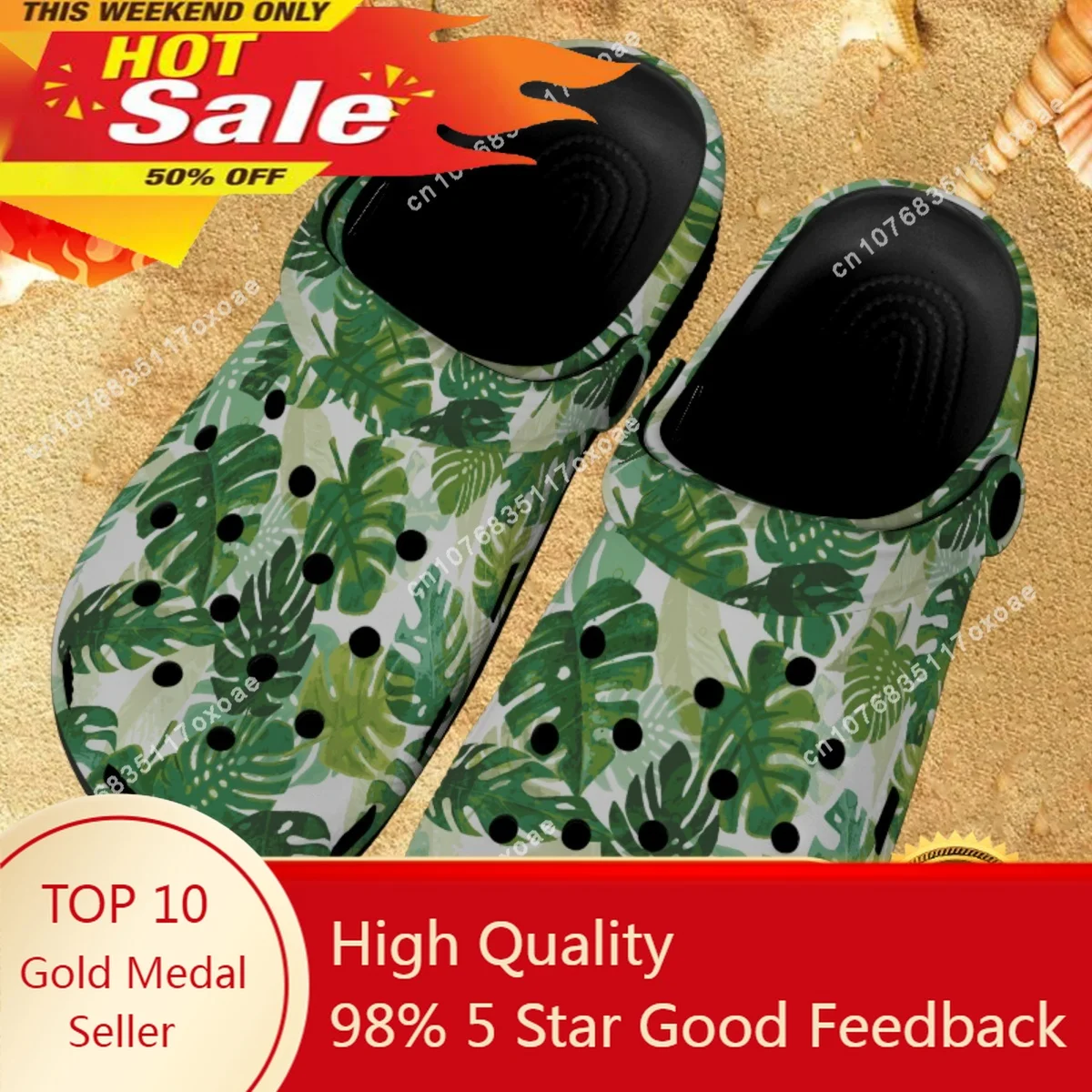 

Tropical Monstera Green Sandals for Summer Women Home Slippers Outdoor Beach New Fashion Clogs Lightweight Garden Shoes Woman