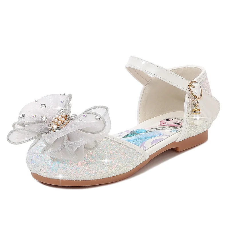 Disney Frozen Girls Summer Sandals Crystal Performance Sandals Princess Shining Elsa Bow Party Dance Shoes Kids Shoes Size 24-35 bata children's sandals Children's Shoes