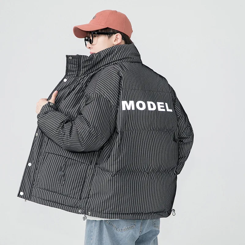 Мужской бархатный пуховик в полоску