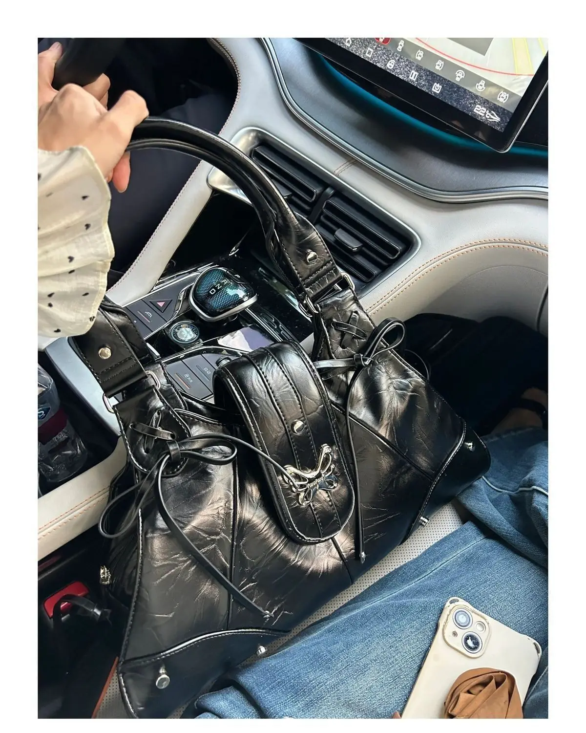 JIAERDI Hot Girl Black Y2k Tote Bag Purse Women Butterfly Leather Large Capacity Shoulder Bag Ladies Fairycore Handbag Aesthetic