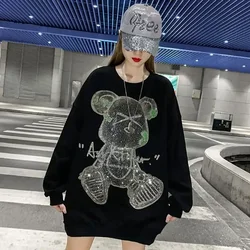 Rhinestone Woman Clothing Glitter Women's Sweatshirt Graphic Pullovers Top Round Neck Sequin Thick Y2k Style Essential M Basic E
