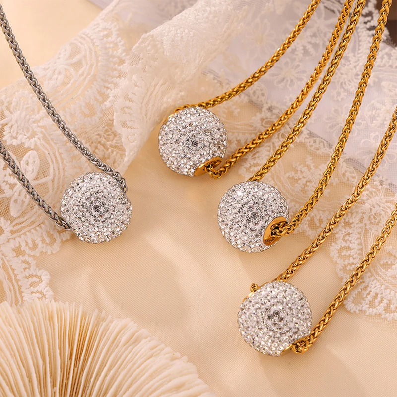 Nische Mode CZ Intarsien Runde Anhänger Edelstahl Halskette für Frauen Luxus Einfache Schlüsselbein Vergoldet Kette Schmuck