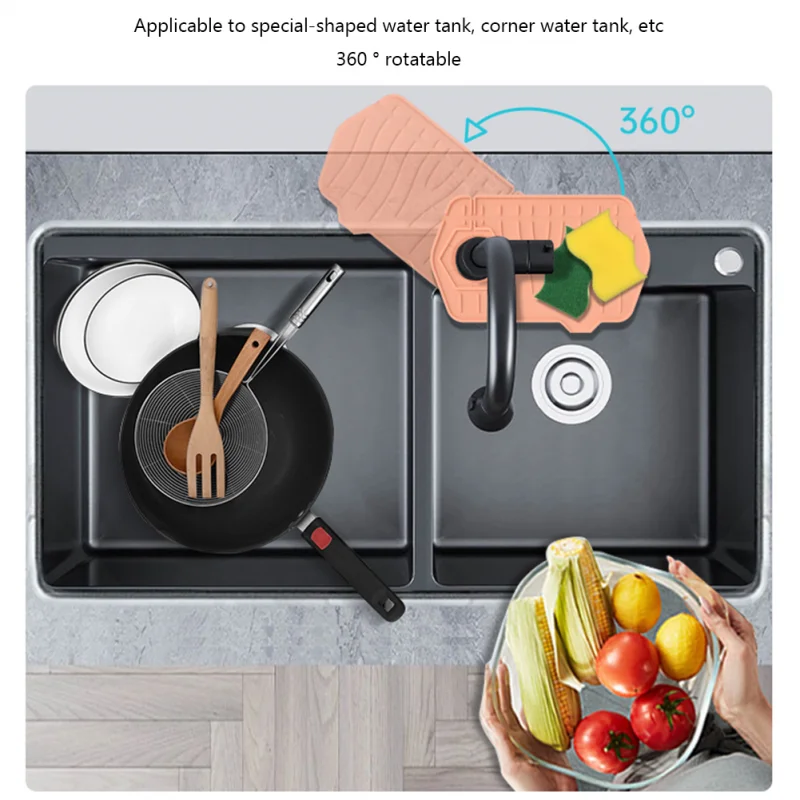 Faucet Mat Silicone Kitchen Sink Pad Kitchen Faucet Pad Double Sided Use Bathroom Countertop Protector Quick Dry Tray