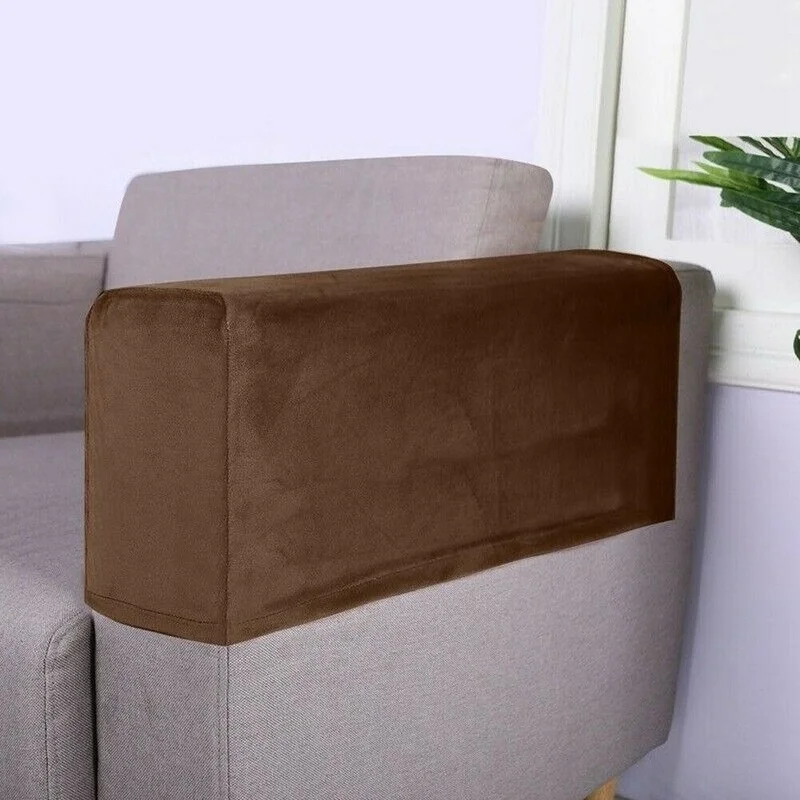 2Pcs Velvet Removable Armrest Covers Stretch Chair Sofa Arm Protectors Covers Armchair Covers Solid Color Couch Cover 5