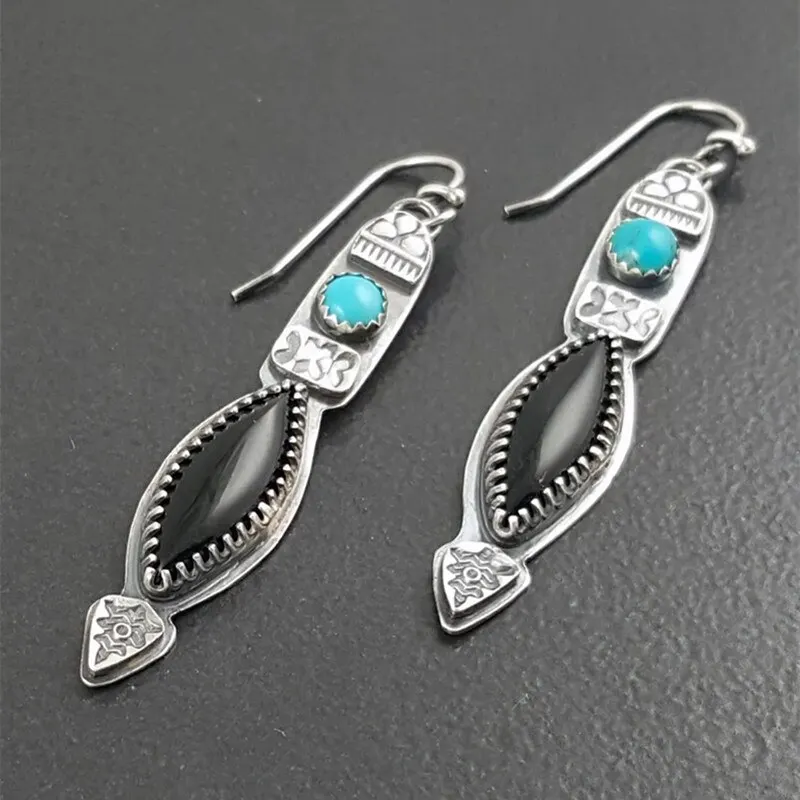 Vintage Large Dang Black Onyx Stone Dangle Earrings for Women Girls Gifts drop earrings dangle earrings
