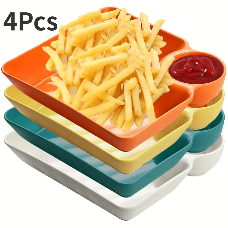 4pcs Durable Plastic Serving Platter Set Multipurpose Snack Tray with Dip Holder Ideal for Appetizers Sushi Eid Celebrations plastic serving tray appetizer plates