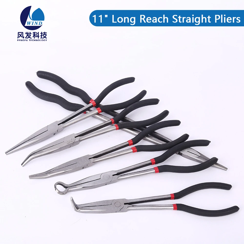 

11" Extra Long Reach Pliers Needle Nose Pliers Straight 45/90 Degree Bent Nose Oshape Tip Repairing Spark Plug Wire Removal Tool