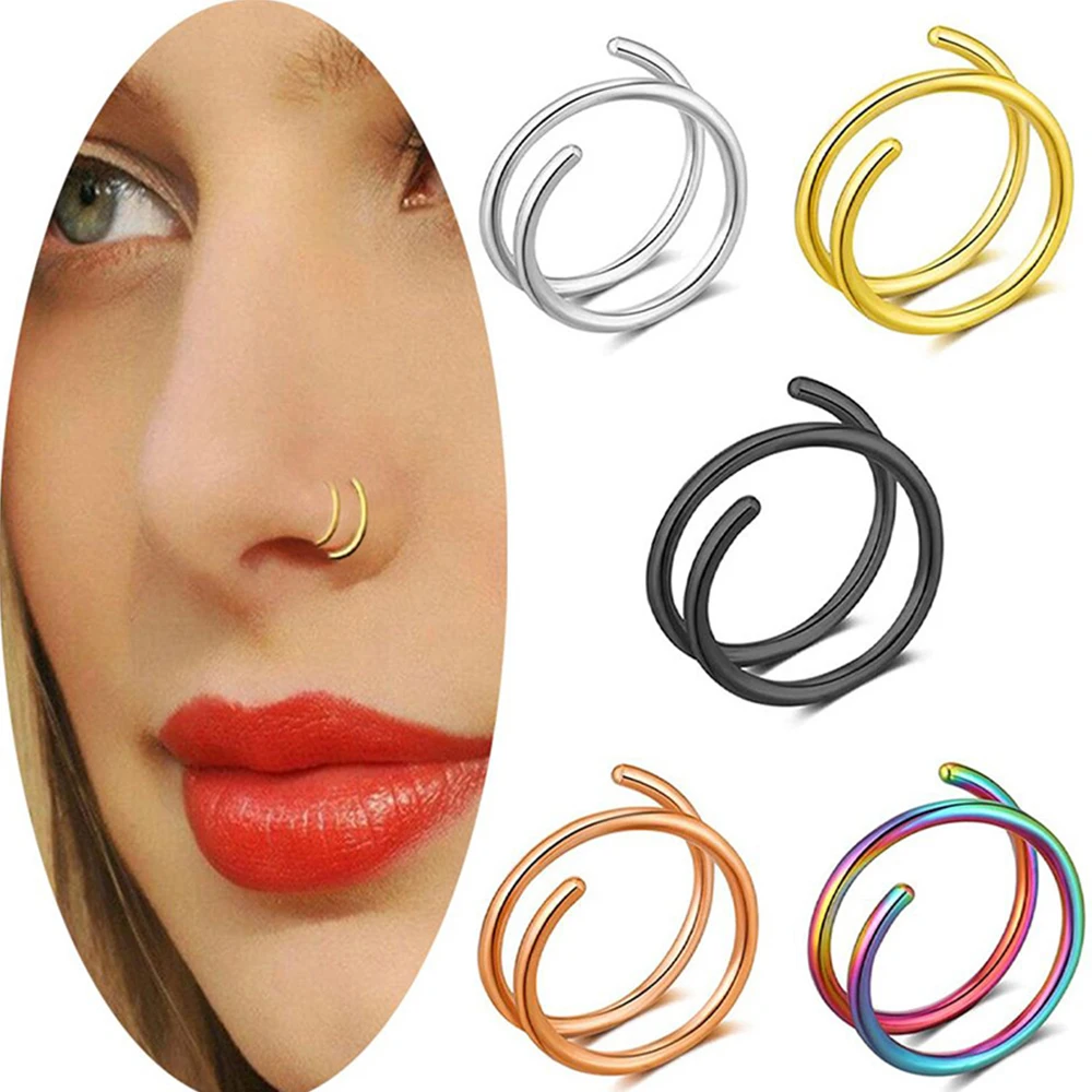 

10pcs/lot Double Layers Spiral Stainless Steel Nose Ring Tragus Hoop Earrings 20G Nariz Piercing Body Jewelry for Women