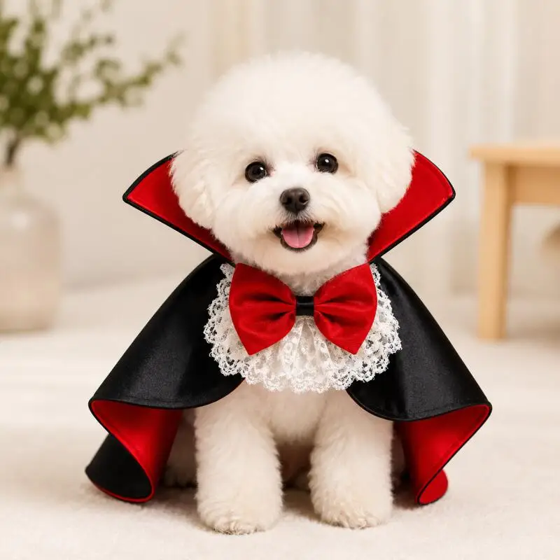 고양이 개 뱀파이어 망토 고딕 새틴 망토 할로윈 애완 동물 의상 소형 중형 애완견 고양이 카니발 코스프레 의상