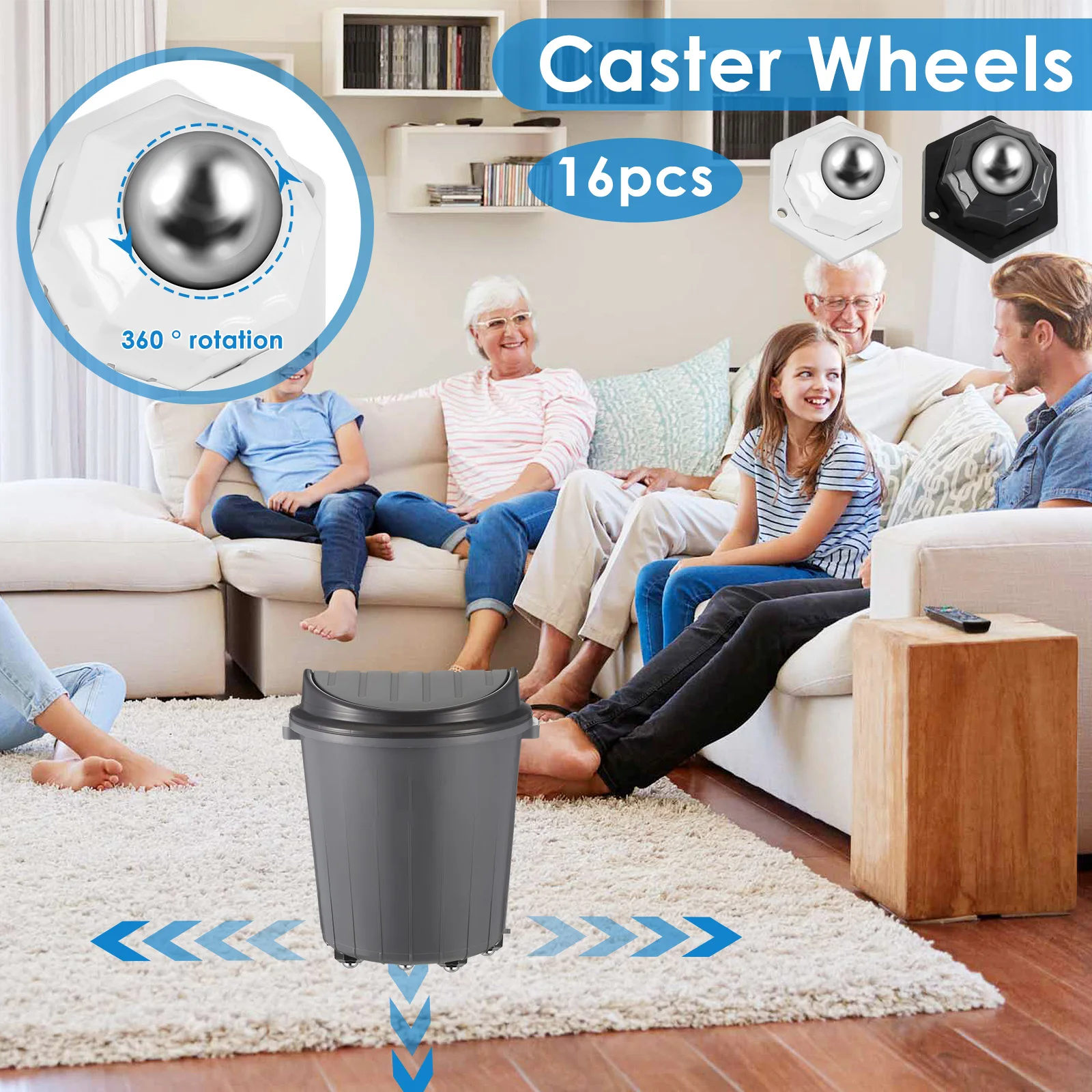 

16Pcs Mini Sticky Pulley Stainless Steel Mini Swivel Caster Wheel with Extra Large Single Ball 360° Rotating Furniture Bottom