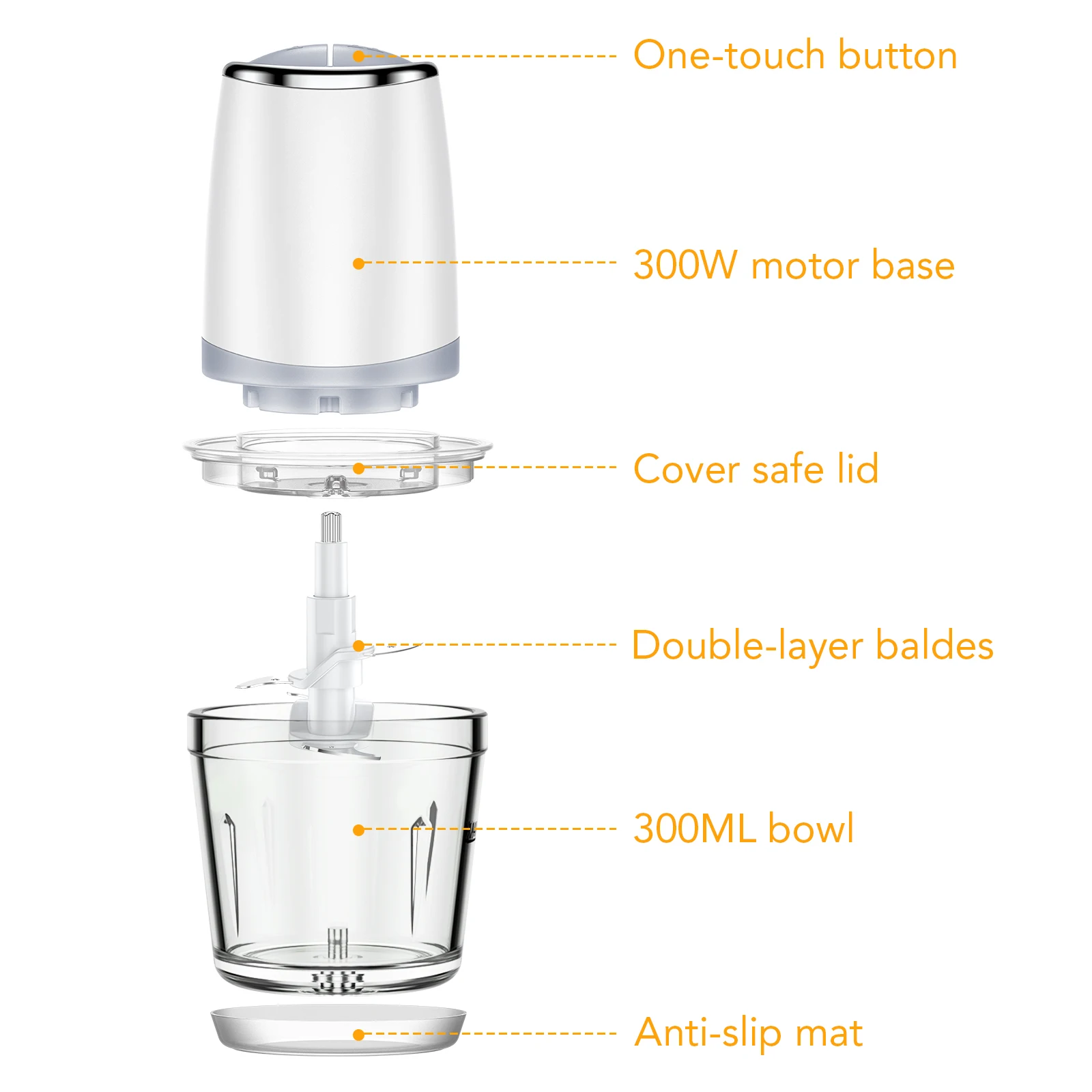 Electric Mini Food Processor, 2.5 Cup Glass Bowl Small Electric Food Chopper for Vegetables Meat Fruits Nuts Puree - 2 Speed Kit 3