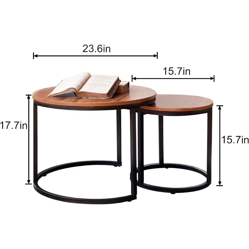 Coffee Table Nesting Side Round Set of 2 End Table Top Sturdy Metal Frame Desk Centerpiece Living Room Bedr 3