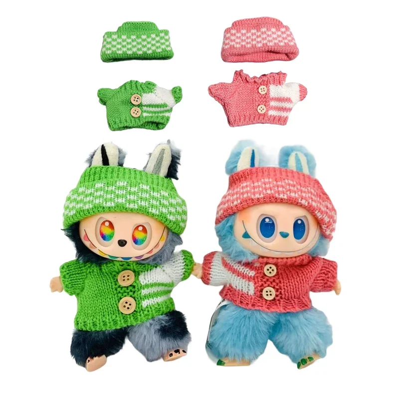 귀여운 봉제 비닐 인형 옷 카와이 스웨터 모자 (라부부 봉제인형용) 10-17cm K팝 인형 액세서리
