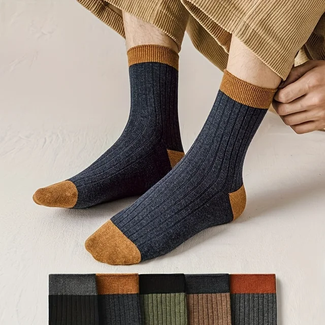 5 pairs of 5-color pure cotton spring and autumn men's socks long, mid tube, all cotton solid color new men's socks simple and f 3