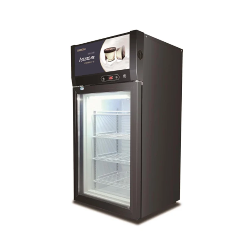 mini table top ice cream popsicles small display freezer vertical fridge with lcd advertising screen