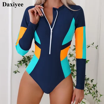 Contrast Color Long Sleeve Surf Swimsuit 1
