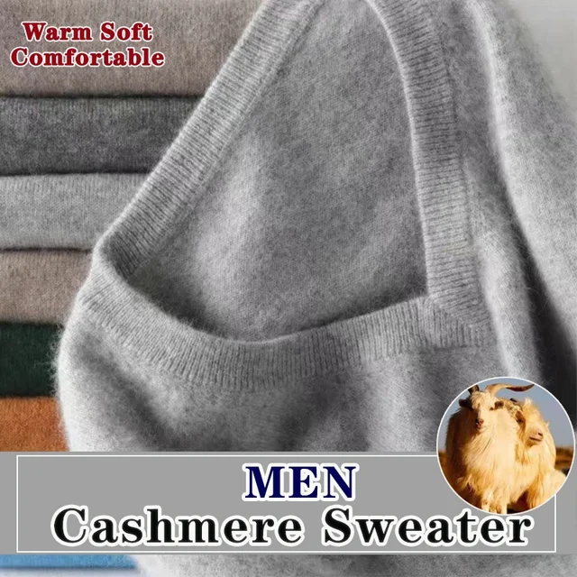 Men's 100% Pure Wool Cashmere Sweater V-Neck Pullovers Knitted Sweater Autumn and Winter New Long Sleeve High-End Jumpers Tops 1