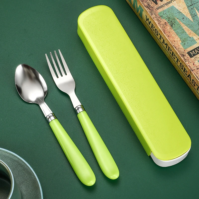 Cutlery Set 2Pcs/Set Portable Spoon Fork Combination Travel Tableware Stainless Steel With Box For Kid School