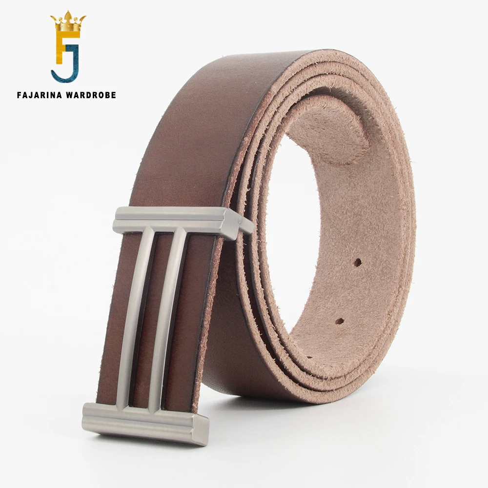 FAJARINA New Arrival Top Quality Cowhide Leather Belt Smooth Buckle Belts for Men Jeans Accessories 3.3cm Wide