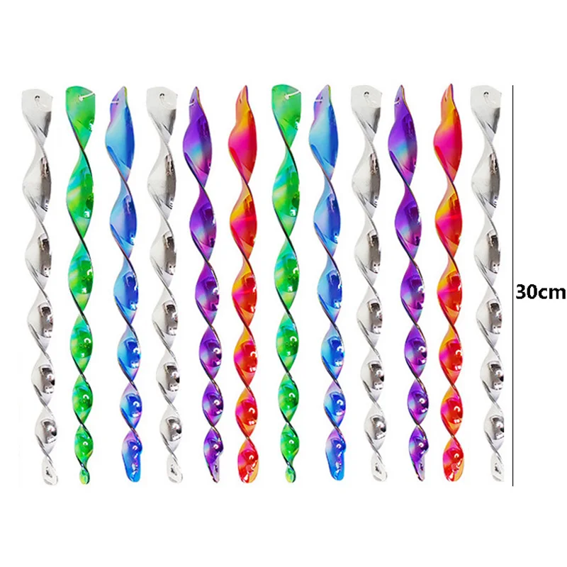 12pcs Bird Repeller Rotating Rod Reflective Deterrent 30cm Hanging Spiral Rod Anti-bird Protection Garden Decor Chimes