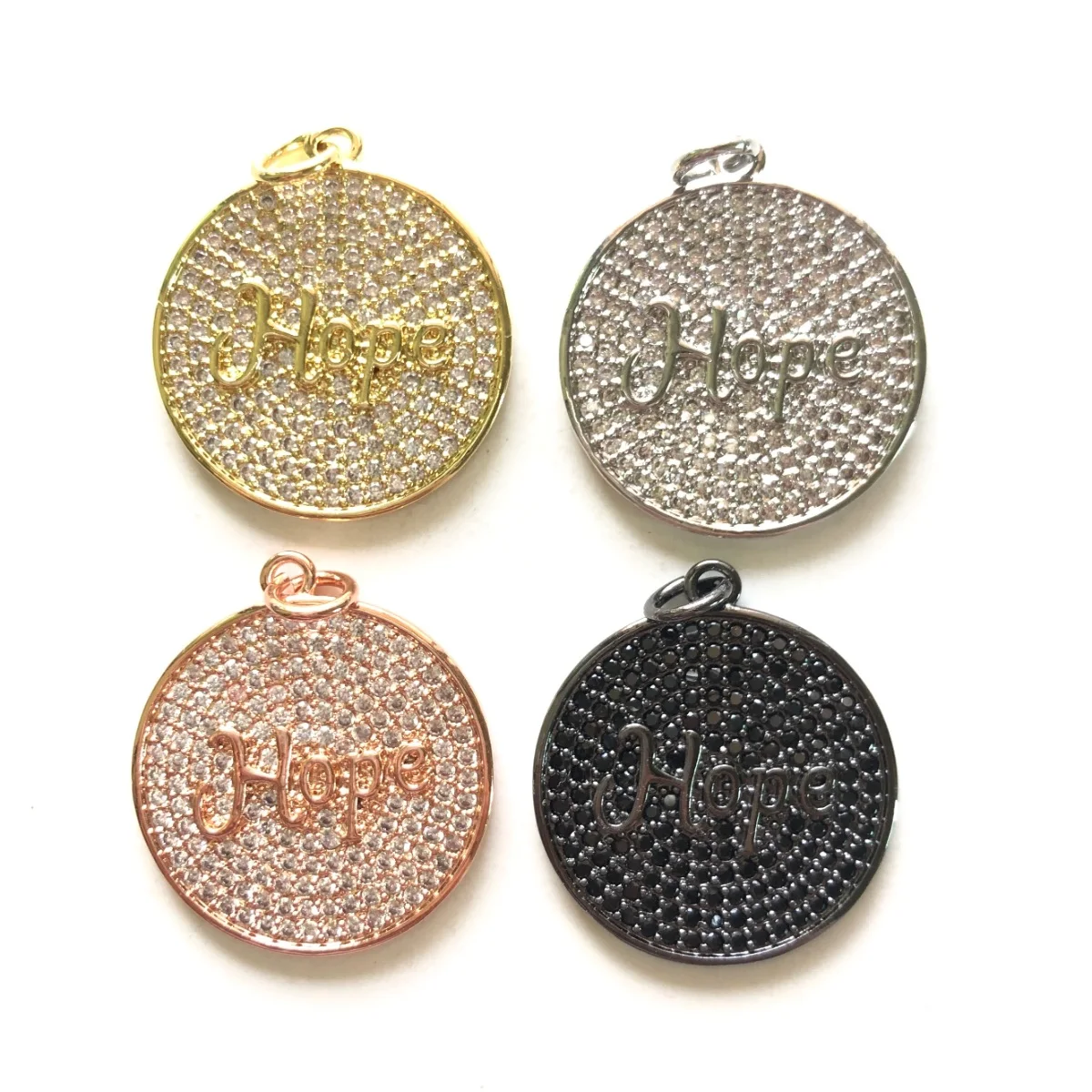 5pcs Godfidence Words Disc Charm Gold-plated Cubic Zirconia