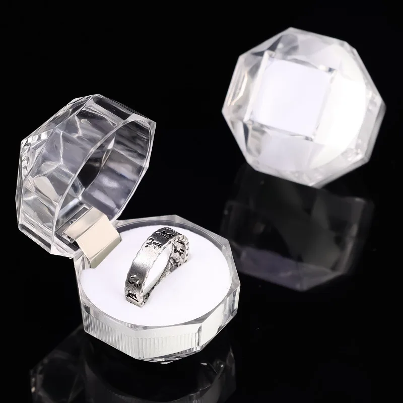 Acrylic Octagonal Clear Crystal Ring Box Fashion Rings Earring Jewelry Display Organizer Storage Case Wedding Jewelry Gift Boxes