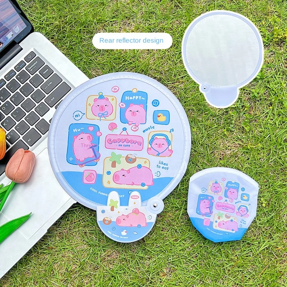 Foldable Cartoon Selfie Reflector Portable Dual Use Cartoon Reflector Folding Fan Cute Little Capybara Pattern Selfie