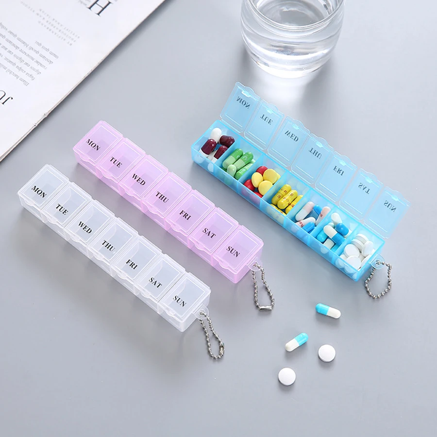 7 Days Weekly Pill Box Colorful Tablet Holder Storage Case For Medicine Button Open Drug Container Mini Box Pill Organizer