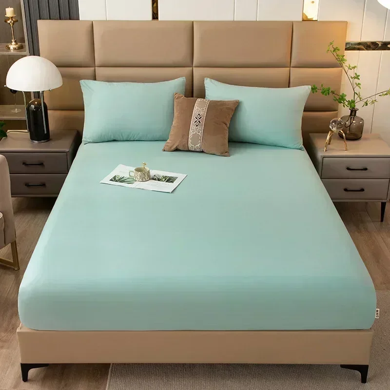 Solid color washed raw cotton sheet, single piece full protection cover, sheet, cover, and mattress 169